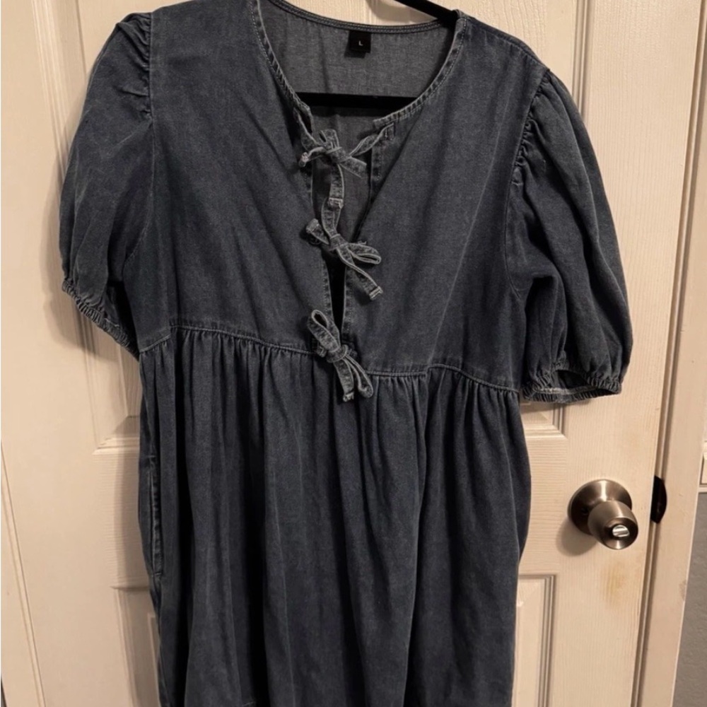 Denim Tie-Front Mini Dress - Blue